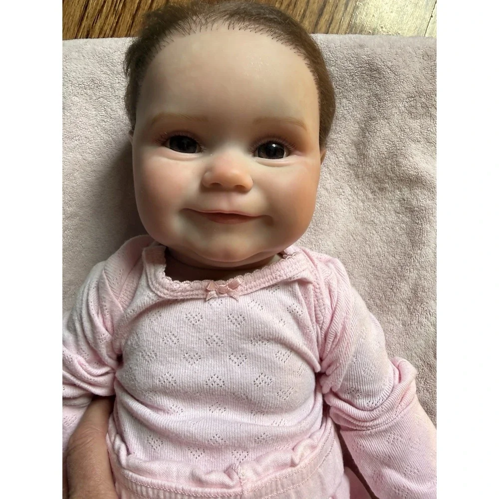 Reborn Baby Doll Vinyl Light Complexion Brown Straight Hair Pink Outfit RBG-18-1